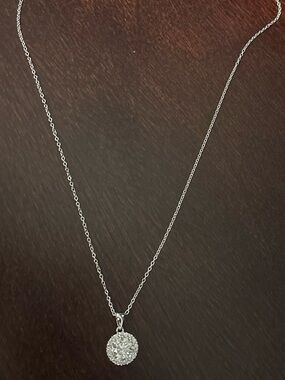 Round Pavé Crystal Pendant Necklace in Sterling Silver